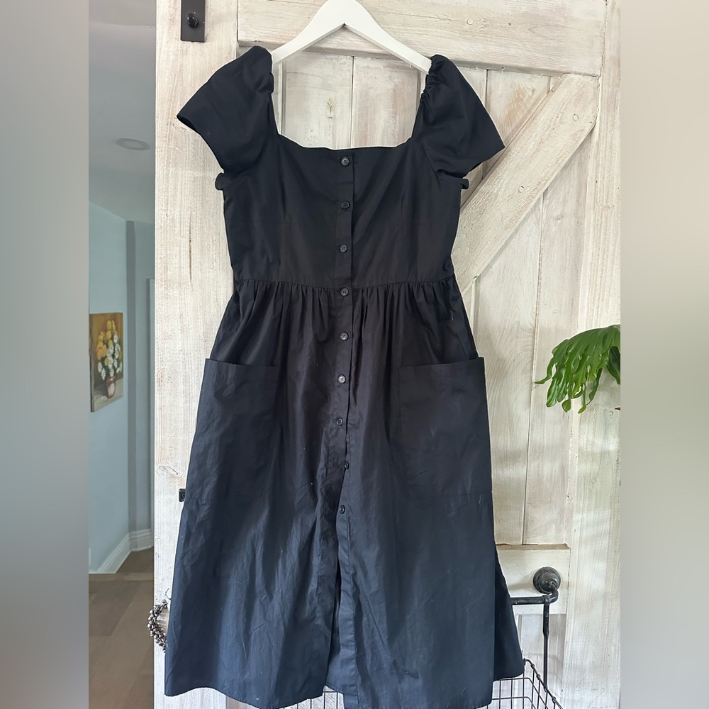 Barneys New York Black Midi Button-Front Dress